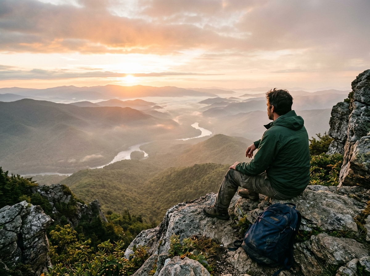 Sunrise reflecting over mountain path
