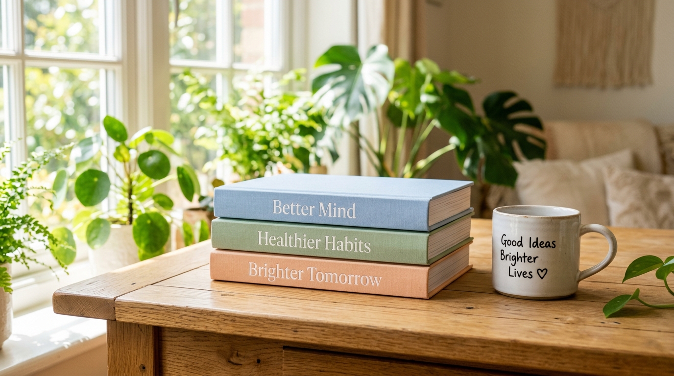 Mindful reflection desk with books and tea